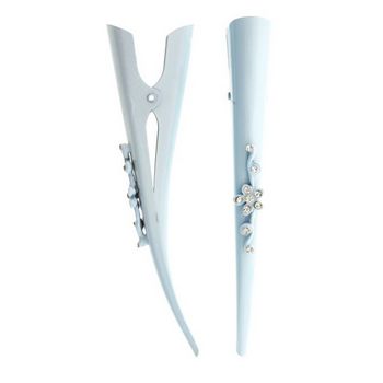 HB HairJewels - Lucy Collection - Austrian Crystal Daisy Banana Clips - Light Cloudy Blue (Set of 2)