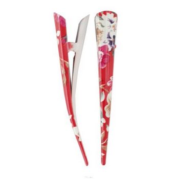 HB HairJewels - Painted Floral Design Banana Clips - Red (2)