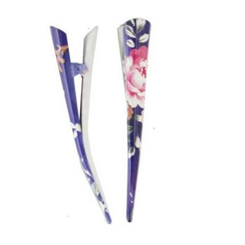 HB HairJewels - Painted Floral Design Banana Clips - Violet (2)