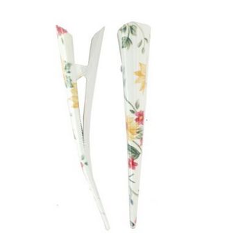 HB HairJewels - Painted Floral Design Banana Clips - White (2)