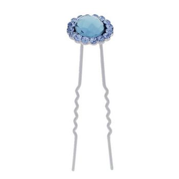 Karen Marie - Large Crystal French Hairpin - Blue & Silver (1)