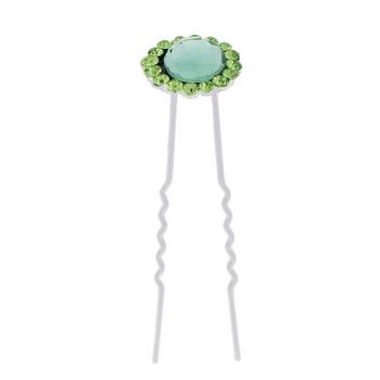 Karen Marie - Large Crystal French Hairpin - Peridot & Silver (1)