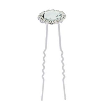 Karen Marie - Large Crystal French Hairpin - White Diamond & Silver (1)