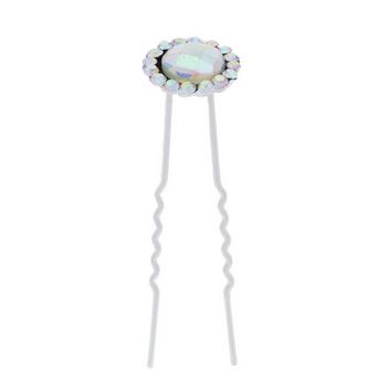 Karen Marie - Large Crystal French Hairpin - White AB & Silver (1)