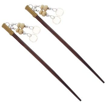 Karen Marie - Dangling Beads Wood Hairsticks - Chocolate/Clear (Set of 2)