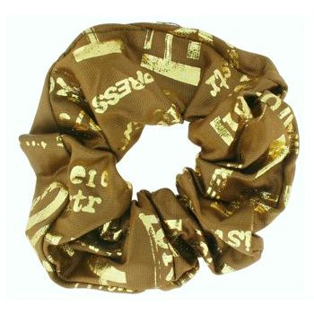 HB HairJewels - Leather Inspired Gold Graffiti Embossed Pony Elastic - Mocha (1)