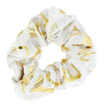 HB HairJewels - Leather Inspired Gold Graffiti Embossed Pony Elastic - White (1)