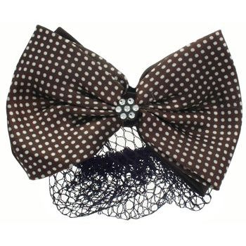 HB HairJewels - Lucy Collection - Black Lace Snood with Chocolate and White Polka Dot Crystal Bow