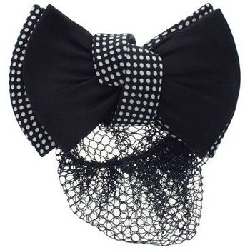 HB HairJewels - Lucy Collection - Black Lace Snood with Black and White Polka Dot Zig Zag Bow