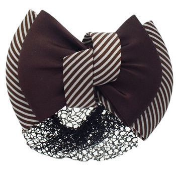 HB HairJewels - Lucy Collection - Black Lace Snood with Chocolate and White Striped Zig Zag Bow