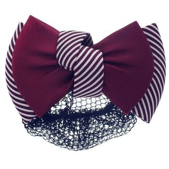 HB HairJewels - Lucy Collection - Black Lace Snood with Red and White Striped Zig Zag Bow