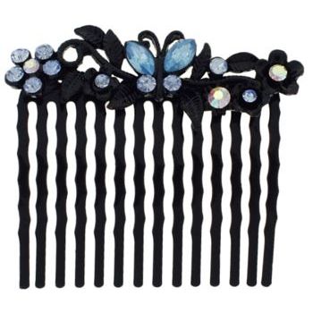 Karen Marie - Butterfly & Flower Crystal Comb - Blue (1)