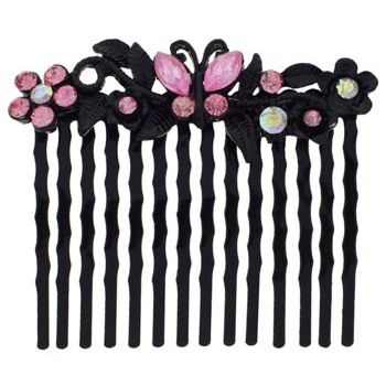 Karen Marie - Butterfly & Flower Crystal Comb - Pink (1)