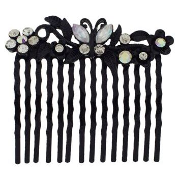 Karen Marie - Butterfly & Flower Crystal Comb - White (1)