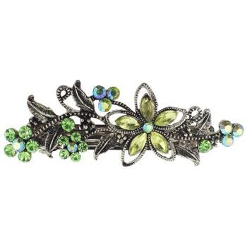 Karen Marie - Large Crystal Flower & Foliage Barrette - Peridot