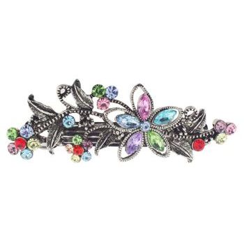 Karen Marie - Large Crystal Flower & Foliage Barrette - Rainbow