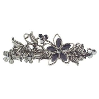 Karen Marie - Large Crystal Flower & Foliage Barrette - Smoke