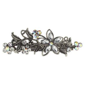 Karen Marie - Large Crystal Flower & Foliage Barrette - White