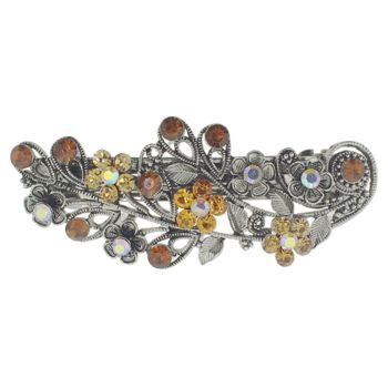 Karen Marie - Filigree Crystal Foliage Barrette - Amber