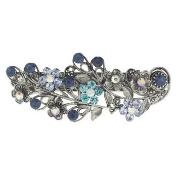 Karen Marie - Filigree Crystal Foliage Barrette - Blue