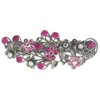 Karen Marie - Filigree Crystal Foliage Barrette - Pink