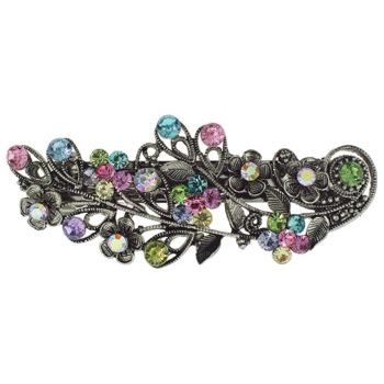 Karen Marie - Filigree Crystal Foliage Barrette - Rainbow