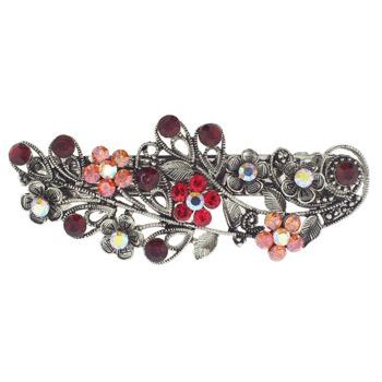 Karen Marie - Filigree Crystal Foliage Barrette - Red