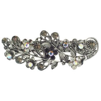 Karen Marie - Filigree Crystal Foliage Barrette - Smoke