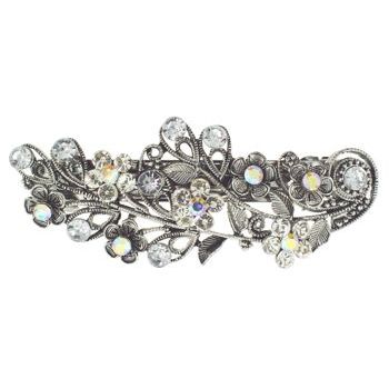 Karen Marie - Filigree Crystal Foliage Barrette - White