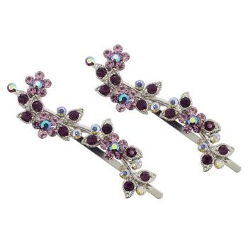 Karen Marie - Crystal Flower Vine Bobby Pins - Amethyst (Set of 2)