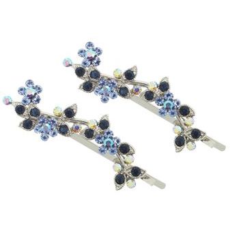 Karen Marie - Crystal Flower Vine Bobby Pins - Blue (Set of 2)