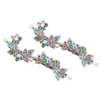 Karen Marie - Crystal Flower Vine Bobby Pins - Rainbow (Set of 2)