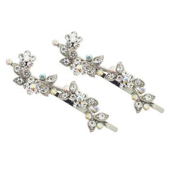 Karen Marie - Crystal Flower Vine Bobby Pins - White (Set of 2)