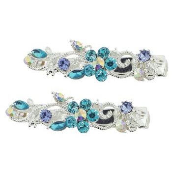 Karen Marie - Small Floral Clips - Blue (set of 2)