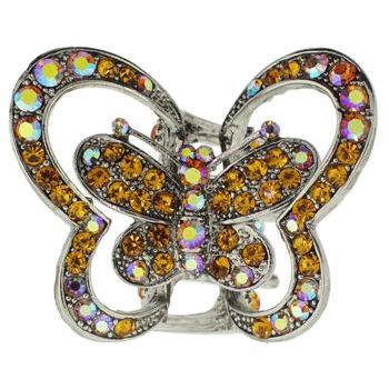 Karen Marie - Double Wing Butterfly Claw - Amber & Amber AB Crystal (1)