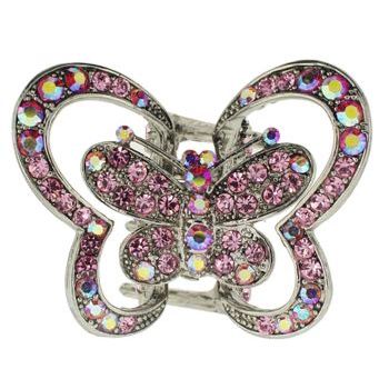 Karen Marie - Double Wing Butterfly Claw - Pink & Pink AB Crystal (1)