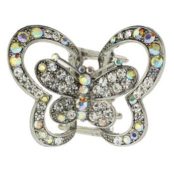 Karen Marie - Double Wing Butterfly Claw - White & White AB Crystal (1)