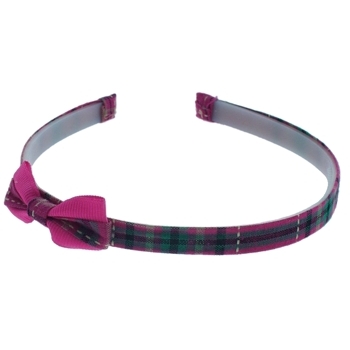 HB HairJewels - Lucy Collection - Classic Plaid Headband w/Bow - Pink (1)