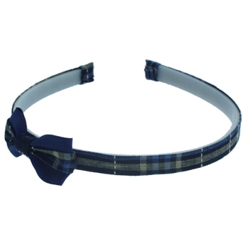 HB HairJewels - Lucy Collection - Classic Plaid Headband w/Bow - Navy Blue (1)