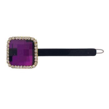 Tai - Barrette w/Square Rhinestone - Black w/Fuschia (1)