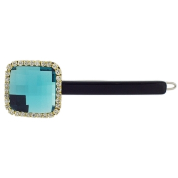 Tai - Barrette w/Square Rhinestone - Black w/Aqua (1)