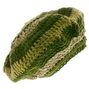 Knotty Boy - Hand-Knit Tam - Light/Dark Green Wool w/ Hemp