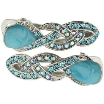 Karen Marie - Small Enamel & Crystal Twist Clips - Aqua (set of 2)