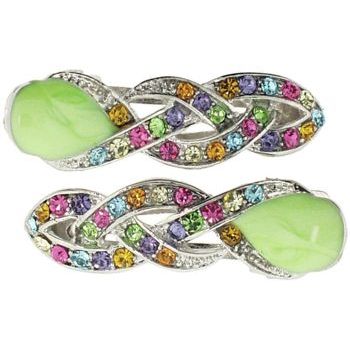 Karen Marie - Small Enamel & Crystal Twist Clips - Kiwi (set of 2)