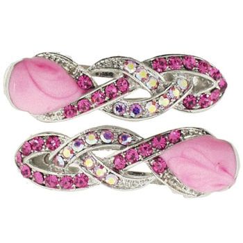 Karen Marie - Small Enamel & Crystal Twist Clips - Rose (set of 2)