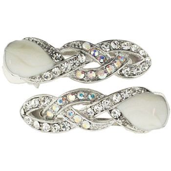 Karen Marie - Small Enamel & Crystal Twist Clips - White Frosting (set of 2)