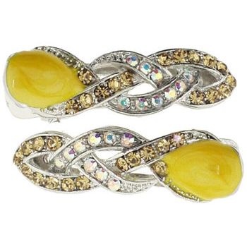 Karen Marie - Small Enamel & Crystal Twist Clips - Lemon (set of 2)