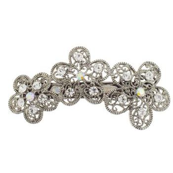 Karen Marie - Triple Filigree Flower Crystal Barrette - White (1)