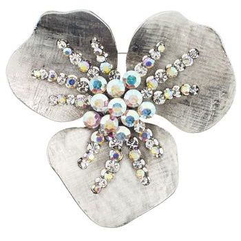 Karen Marie - Bridal Collection - Vintage Crystal Orchid Brooch - White & White AB (1)