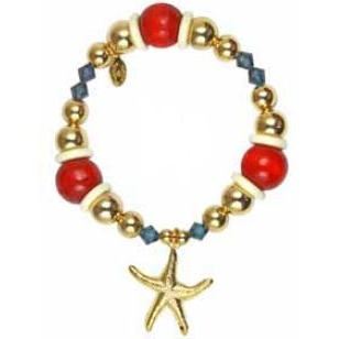 Tarina Tarantino - Hey Sailor! - Tide Pool - Swarovski Crystal, Wooden Bead, and Starfish Stretch Bracelet